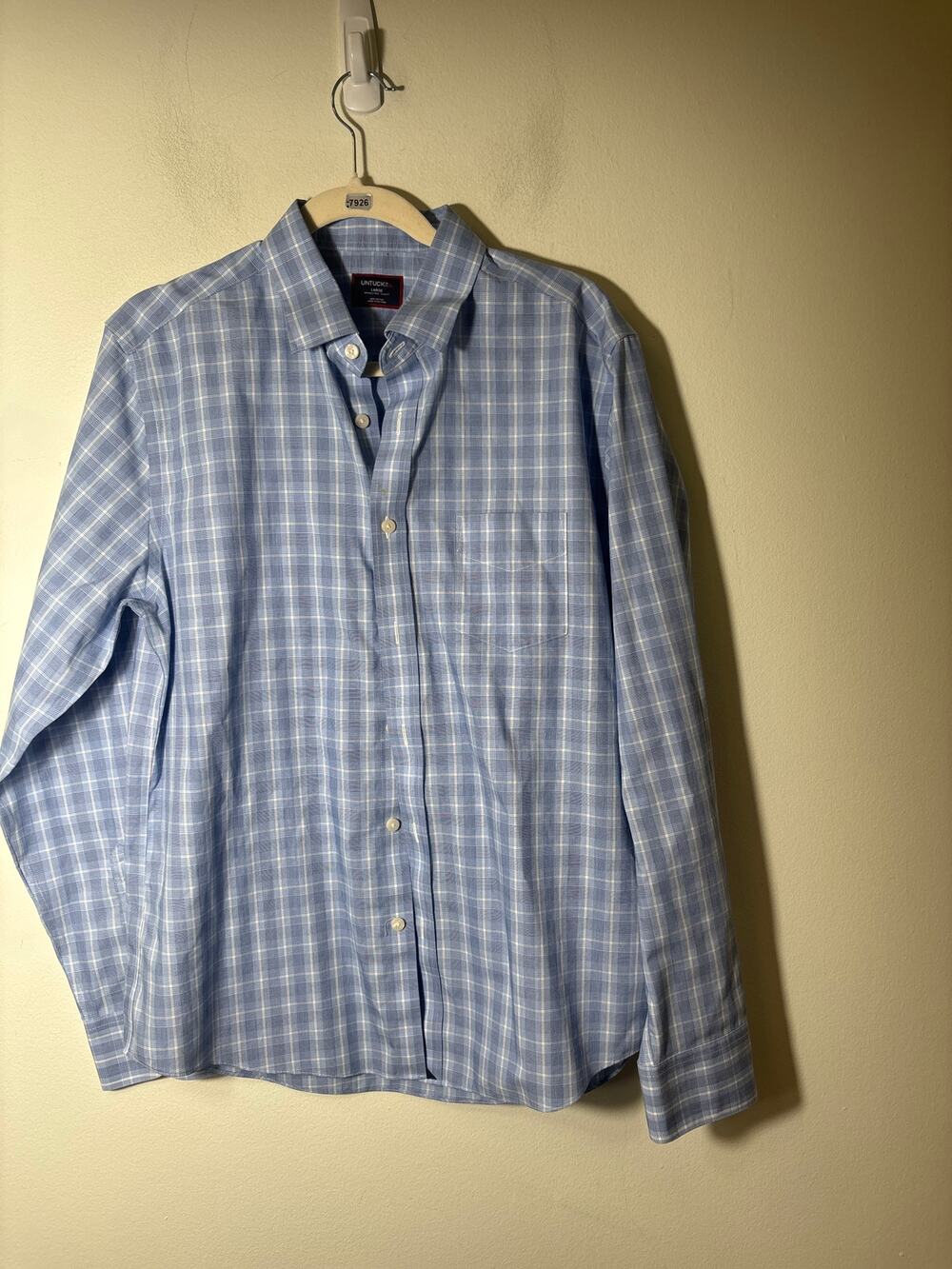 Men's Untuckit Blue Plaid Long Sleeve Cotton Button Down Shirt Sz M